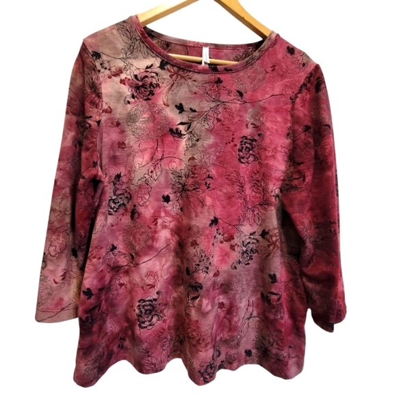 XL Burgundy Metallic Long Sleeve Stretchy Tunic - Picture 1 of 6